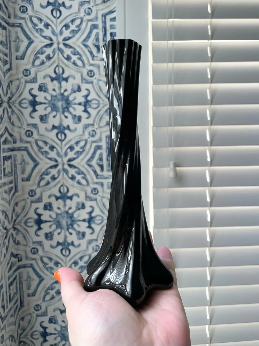 Vintage black glass twist bud vase minimalist